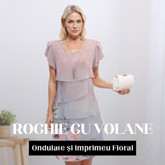 🌸Rochie de tort elegantă cu imprimare florală și gât rotund