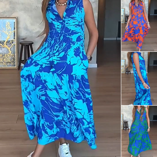 Rochie lungă fără mâneci cu imprimeu, pentru femei