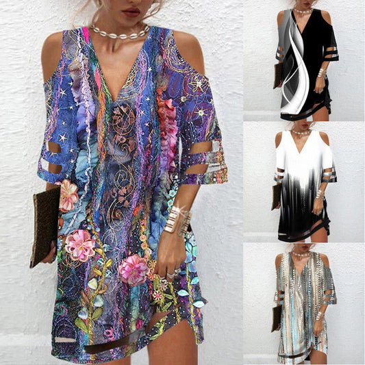 💃【S-3XL】🌺Rochie imprimată cu decupaj în V